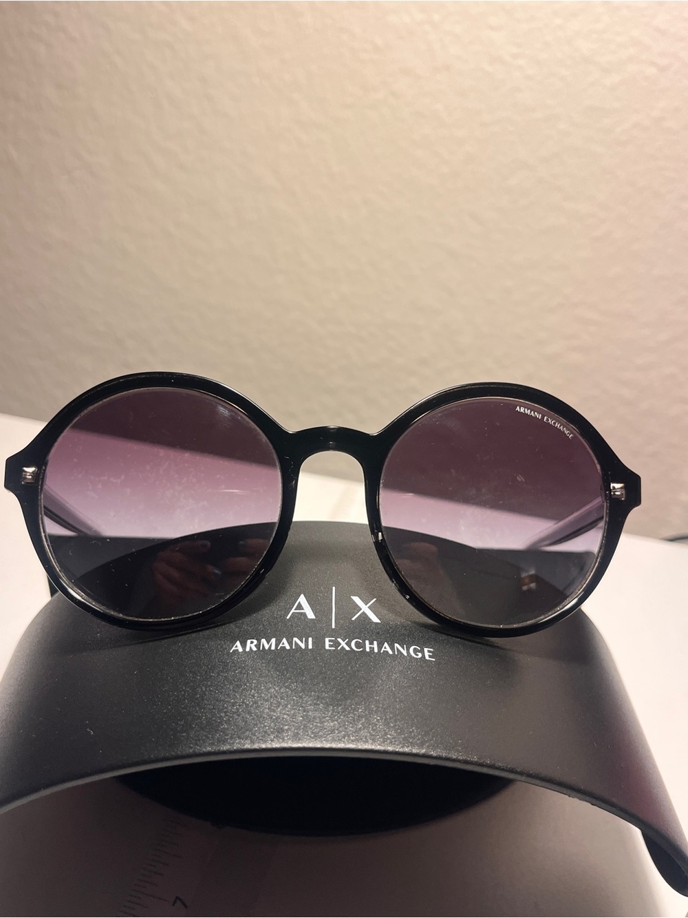Armani Exchange Black Sunglasses Case with White Logo